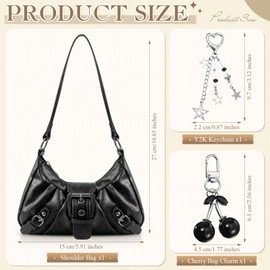 Abbylike Y2k Purse for Women Vintage Shoulder Bag with Goth Chains Buckle Punk Purse Clutch Handbag Bags for Y2k Girl Gift(Black)