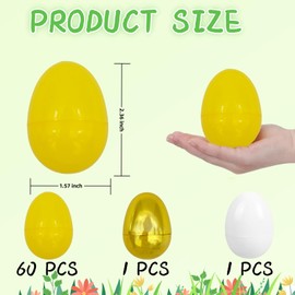 GCQJOQ Plastic Easter Eggs for Holiday Decorations and Celebrations, 60 Yellow, 1 Gold, 1 White