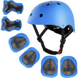 QMCZLA Juego de Casco de Bicicleta para Niños - Ciclismo Rodillo Patinaje Rodilla Protecciones Patines para Bicicleta para Monopatín, Ciclismo, Mini Bike Riding y Otros Deportes Extremos (Azul)