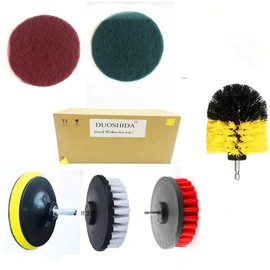 6 piezas de brochas de fijación: brochas de 12,7 cm y almohadillas para orejas de estropajo y ventosa – limpia la suciedad resistente – para azulejos de mármol/granito, lechada, llanta, fregadero de cocina, alfombra, puertas revestidas, tubos de fibra de