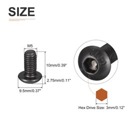 DTGN M5-0.8x10mm Button Head Socket Cap Screws - 100Pack - Good for Machine - Carbon Steel Black Oxide - Hex Drive Full Thread Fasteners