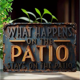 Rustic Aluminum Patio Sign - 'What Happens on the Patio Stays on the Patio' - 12x8 inch Vintage Metal Wall Hanging for Outdoor/Indoor Decor, Deck, Porch, Garden | English Text, Multipurpose Wall Art Plaque - Color: 1, size: 12"x8"(30x20cm)