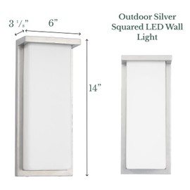 Hamilton Hills 14 Inch Silver Squared Flush Mount Outdoor Light Fixture | Modern Front Door Exterior Light 3000K Frosted Lens Wall Sconce | Outside LED Porch Lights with Brushed Nickel Finish