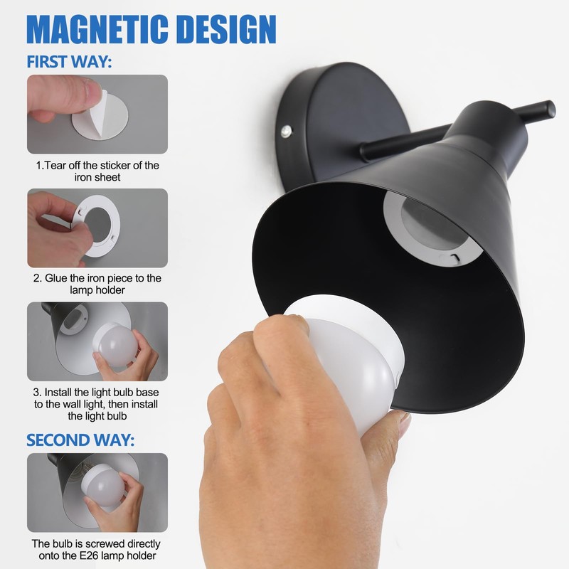 HOJOYRI Modern Wireless Battery Operated Wall Sconces, Black Rechargeable Cordless