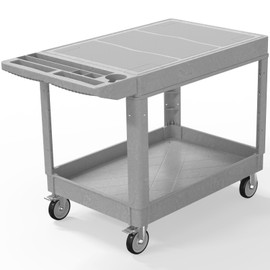 Wanmwill Utility Cart on Wheels, Heavy Duty Large Flat Top Rolling Service Cart, 46 x 25 Inch Work Carts, 2 Shelf 1000 lbs Capacity Plastic Tool Cart, for Warehouse, Garage, Cleaning, Gray