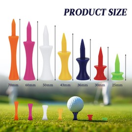 KEAHND Golf Tees,Golf Tees Plastic,Golf Step Tees,70 Pcs Mixed Sizes Castle Golf Tees,Golf Tees Small Castle Tees In Multiple Colors(25mm,30mm,36mm,43mm,50mm,60mm,70mm),Long Short Durable Portable