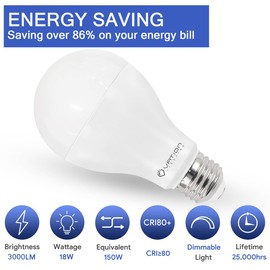 A21 Dimmable LED Light Bulb, Stable Heat Dissipation, 2,5000 Hour Lifespan, 3000 High Lumen, 18W Super Bright LED Bulb, 150-200 Watt Equivalent, 3000K Warm White, E26 Porch Light Bulb, 4-Pack