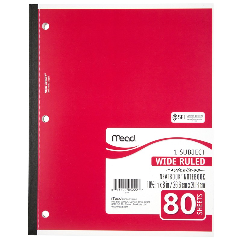 Mead Single Subject Wireless Notebook, Wide Ruled (05222) - Pack
