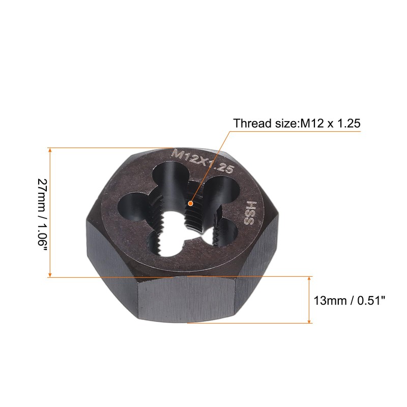 sourcing map Hex Threading Die M12 x 1.25 Metric Thread