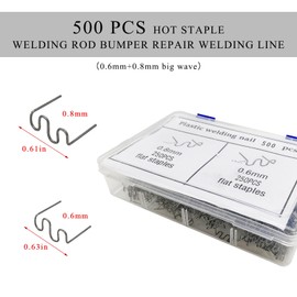 Gasedin 500PCS Hot Staples Bumper Welding Rods, 0.6mm 0.8mm Bumper Repairing Plastic Welding Kit, Metal Wave Shape Hot Staple Welding Wire for Machine Repair, Car Accessories