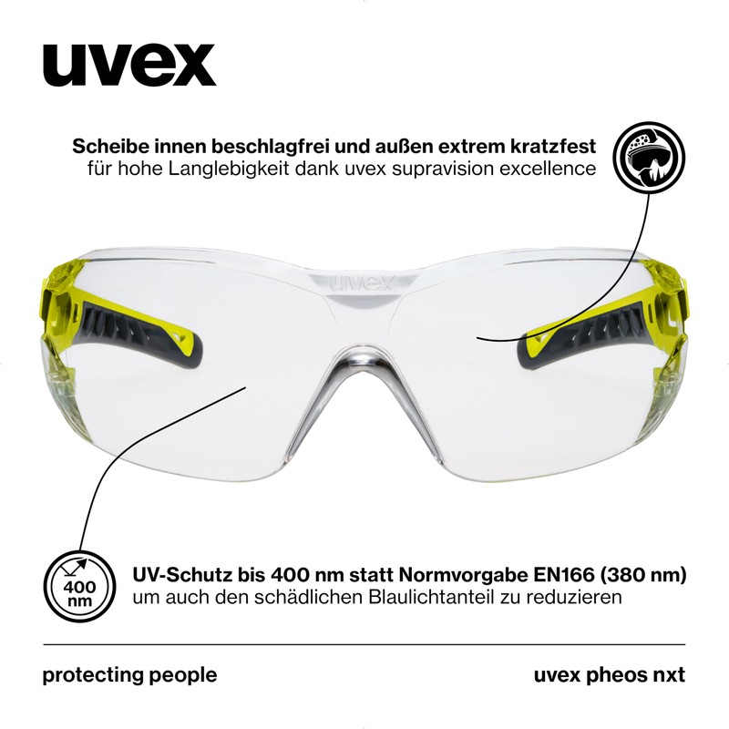 Uvex pheos nxt - premium safety glasses - anti-fog interior,