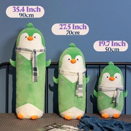 HUG HUG Cute Green Penguin Stuffed Animal 35.4''- Long Body Plush Pillow, Soft Cuddly Toy for Anxiety & Sleep, Emotional Support for Kids, Adults, Girlfriend, Bed & Room Decor