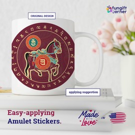 Three Powers Windhorse Amulet Stickers, Symbol Success, Luck and Achievement, Feng Shui Gift, Decorative Stickers, New Chinese Year Gifts, Made in USA, 4.3 Inch (5 Pack)