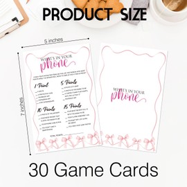 ZARYFANCHY What's in Your Phone Game, Baby Shower Games for Boy or Girl, 30 Pink Bow Game Cards, Gender Reveal Announcement Party Activity Supplies-A11