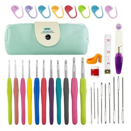 YAOTROOP Crochet Hooks Set Colorful Aluminum Ergonomic Rubber Handle Soft Grip Knitting Needle Kits Household Crochet Hooks for Beginners Adults Women with Portable Case (2-8mm)