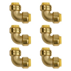 1/2" 90-Degree Push Fit Elbow Brass, Push-to-Connect Plumbing Fittings for PEX, Copper, CPVC(Pack of 6)