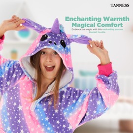 TANNESS Kids Oversized Hoodie, Oversized Hoodie Kids | Kids Hoodie Blanket with 2 Large Pocket | Comfy Unicorn Rainbow Design Hooded Blanket | Winter Hooded Blanket Kids, Unicorn Gifts for Girls