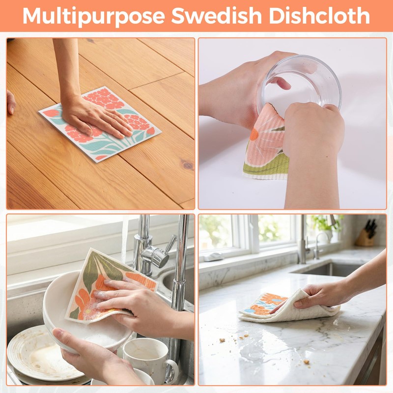 Needbrock 6 Pack Swedish Dishcloths for Kitchen,Abstract Floral Dish Towels