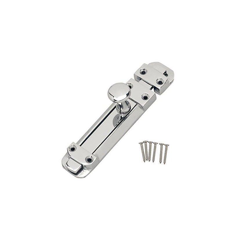 6" Polished CHROME Flat Slide Door Bolt 150mm with Keep