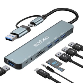 Hub USB, adaptador multipuerto USB C, divisor USB 8 en 1 con 1 USB 3.0, 3 x USB2.0, 1 x USB C, lector de tarjetas SD/TF, conector de auriculares de 3.5 mm, conector USB C para dispositivos MacBook