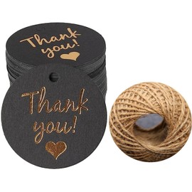 THJOPOKEEL 100 Etiquetas de papel de regalo, con 30m cuerda de Yute, Etiquetas de agradecimiento, Navidad, cumpleaños, Acción de Gracias, negocios, manualidades. (Negro)