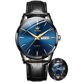 OLEVS Watches for Men Stylish Business Casual Analog Quartz Watch Black/Brown Leather Strap Luminous Waterproof Calendar Wrist Watch