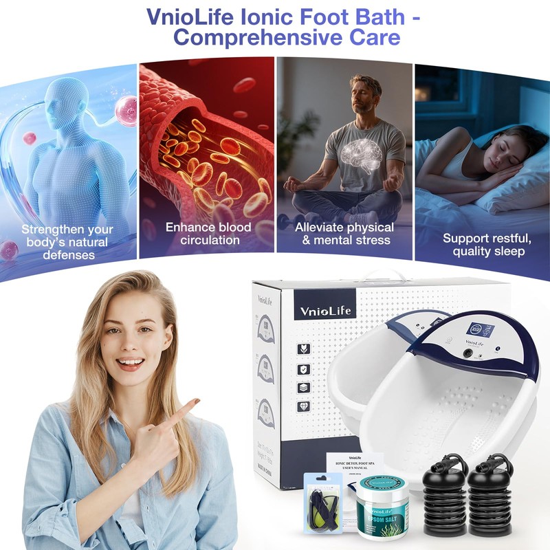 VnioLife Ionic Foot Detox Machine, with Epsom Salt, 2 Arrays,