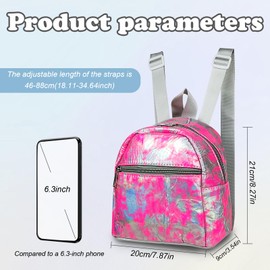 Energather Cute Mini Backpacks, PVC Backpack Women's Small Women's Backpack Small for Women and Girls, Colourful Small Backpack Women with Zip for Travel, Shopping, Party, Colourful, S