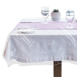 LAMINET Heavy-Duty Deluxe Crystal Clear Vinyl Tablecloth Protector 60" x 120" - Oblong Set of Two