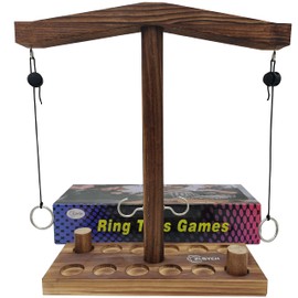 Ring toss Game for Adults and Kids, Ring toss with Shot Ladder, Larger Base to Ensure Stability, Fast-paced Interactive Ring and Hook Game Ring toss, Wooden Clash toss Game