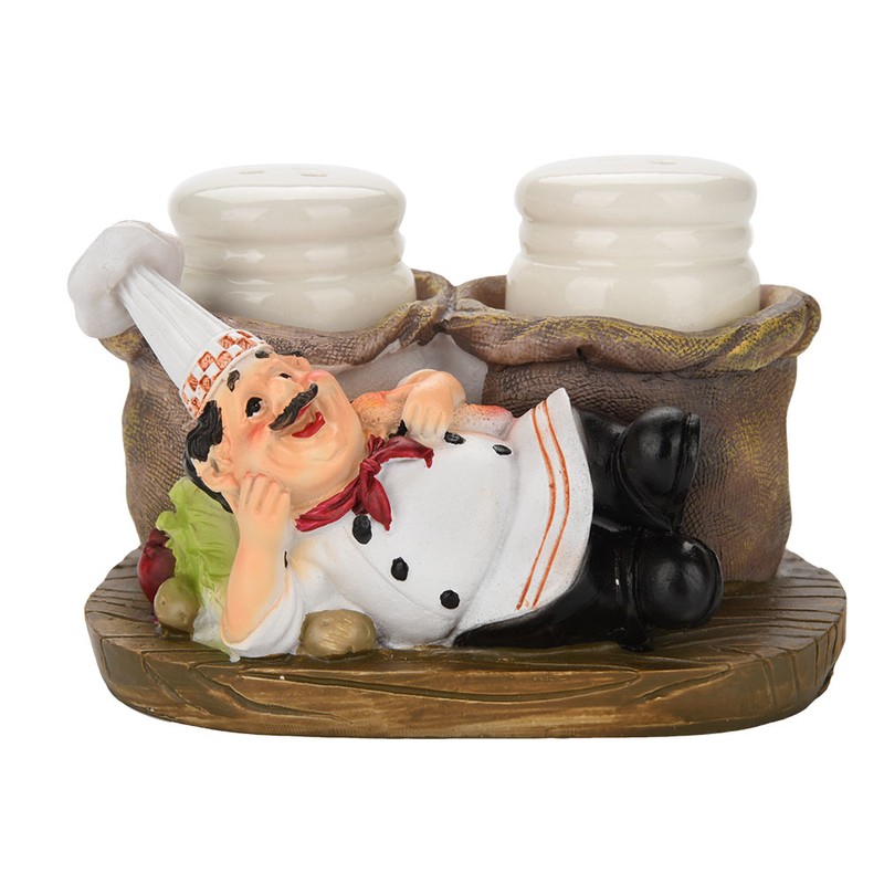 Cute Chef Statue Salt & Pepper Bottle Holder Ornaments Home