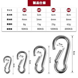 Xhiodwo Carabiner, 304 Stainless Steel, Load Capacity, Strong Spring Hook, Multi-functional, Camping, Snap Hook, Carabiner Lock, Canavilla, Ceiling, Hook, Trekking, Keychain, Non-Locking, Hiking,