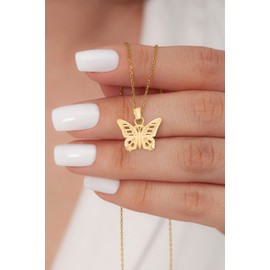10k Real Solid Gold Butterfly Pendant, Animal Charm Symbolizing Freedom and Strength Jewelry