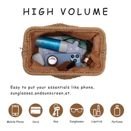 HomKuch Straw Clutch Purses for Women, Woven Summer Lightweight Straw Beach Bag Handbag for Beach Travel Holiday