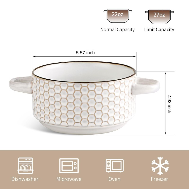 Gooditour Ceramic Soup Bowls Set - 27 Oz French Onion