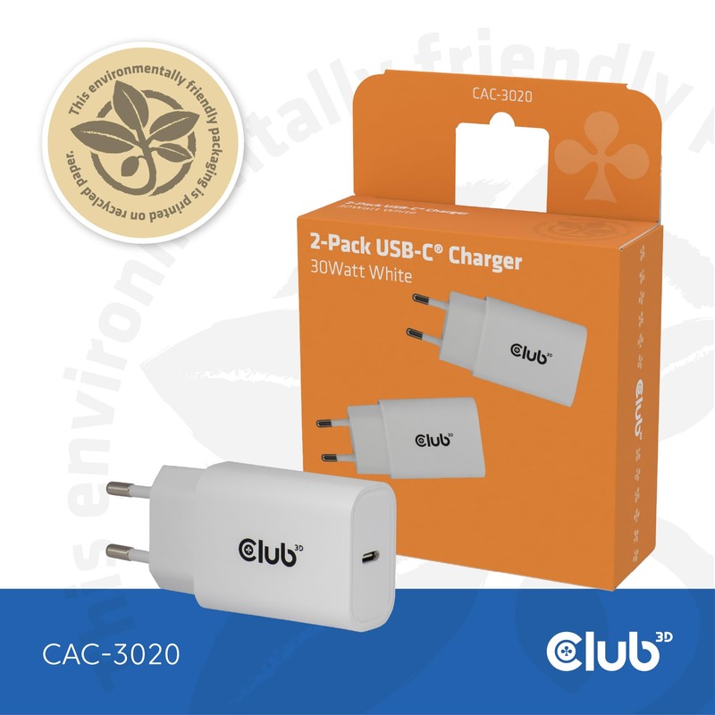 Club3D CAC-3020 USB-C® Charger 30 Watt Pack of 2 White