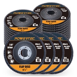 POWERTEC 4-1/2" Zirconia Flap Discs - 20-Pack Assorted Grits (40/60/80/120) for Angle Grinder, Compatible with DeWalt DCG413B, DWE402, DCG405B, DWE4011 - Ideal for Sanding and Grinding Metal(11100-P2)