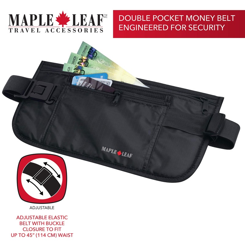 Maple Leaf Travel - Double Pocket Money Belt - Black