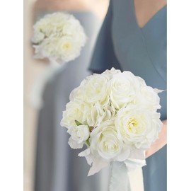 Rinlong 2Pcs Wedding Bouquets for Bridesmaids Bouquets for Wedding Artificial White Bouquet Bridesmaid Flower Bouquet for Bridesmaids