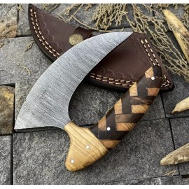 Handmade CUSTOM HANDMADE FORGED DAMASCUS STEEL PIZZA CUTTER ALASKAN ULU KNIFE 2698