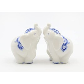 Cosmos Gifts 21017 White with Blue Porcelain Elephant Salt and Pepper Shaker