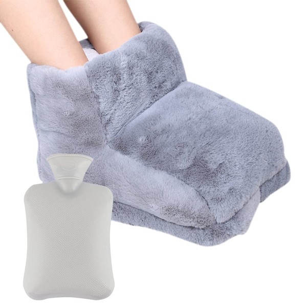 LUFEIS Foot Warmer, 1 Litre Large Hot Water Bottle, Foot Heating, Super Soft & Warm, Washable Fabric, Foot Warmer, Hot Water Bottle for Feet, for Cold Feet in Winter (Grey, 25 x 30 x 25 cm)