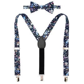 Juego de tirantes florales y pajarita de algodón preatado y tirantes ajustables para niños, desde niños hasta adolescentes, 01, L - (12+ years, 5-6 feet )