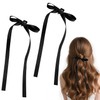 リボン ヘアアクセ ヘアアクセサリー ブラック 2点セット 全長約27cm 布製 リボン ヘアクリップ 韓国風