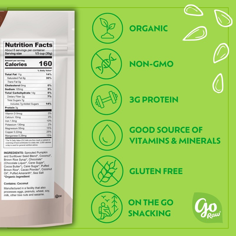 Go Raw Dark Chocolate Snacking Granola, 8oz Pouch