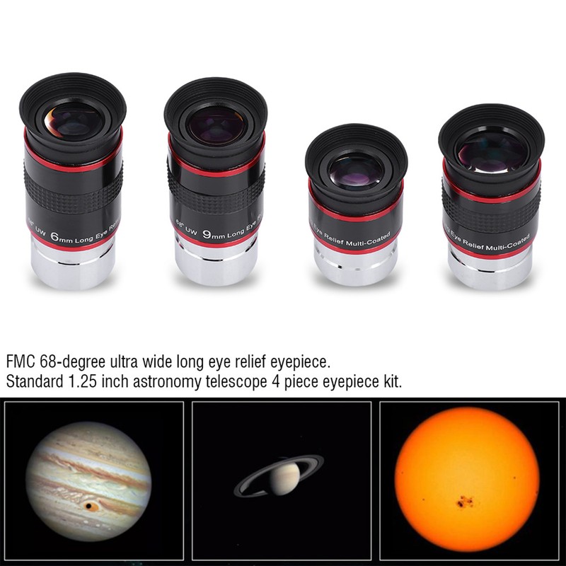 1.25" 68° Ultra Wide Angle FMC Eyepiece Kit 6+9+15+20mm for