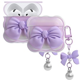 SZXYCZL Case Compatiable for Airpods 4,Cute Bow Pattern Soft TPU Clear Women Protective Cover Case with Bow Keychain for Airpods 4th-Purple