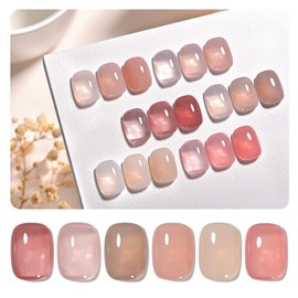 GAOY Jelly Gel Nail Polish Set, 6 Colors Nude Pink Brown, UV Light Cure Gel Polish for Salon and Nail Art DIY at Home