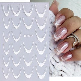 6 Sheets French Tip Nail Stickers Colorful Geometric Lines Nail Decals Curved Stripes Nail Art Designs Self-Adhesive V Shaped Nail Tips Guides French Manicure Stickers for Women Girl DIY Stencil Tools