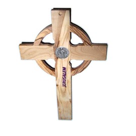 Celtic and Saint Benedict Holy Land Handmade Wall Wood Cross Crucifix.